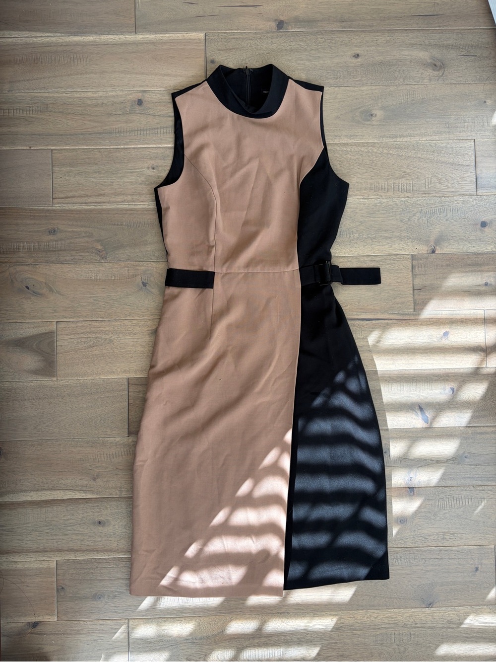 WHBM sleeveless colorblock mock neck sheath midi dress with belt size 6